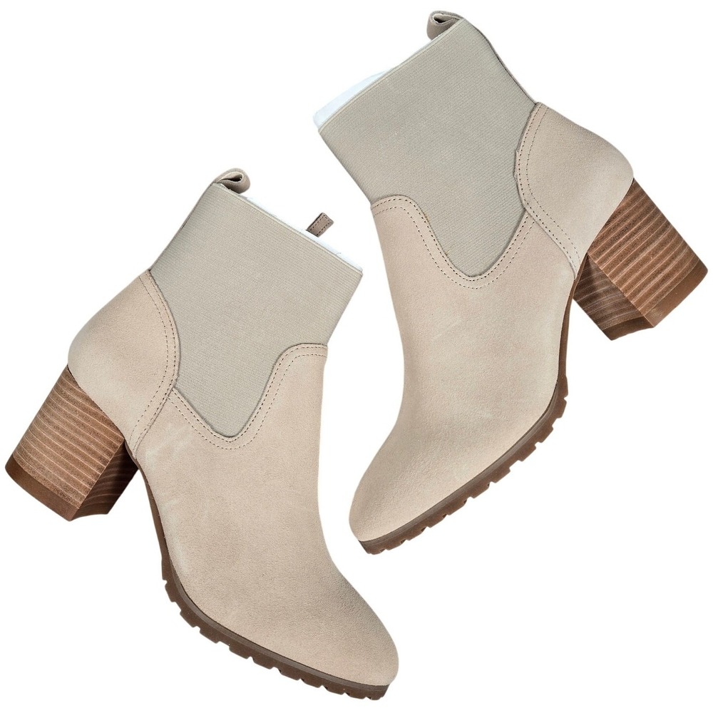 Violet & Red Tan‎ Suede Knit Cuff Block Heel Ankle Booties Women's Size 7.5M
